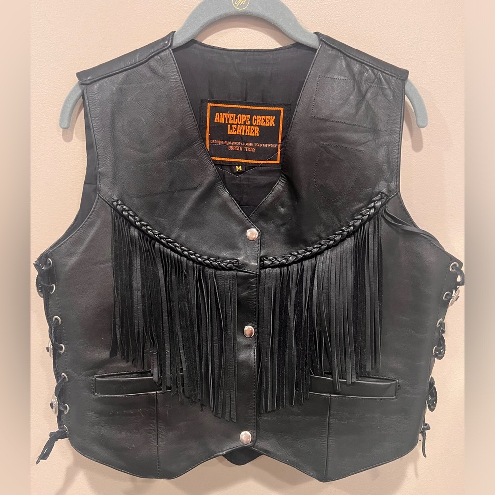 Harley-Davidson Black Leather Fringe Vest – Antelope Creek – Size M